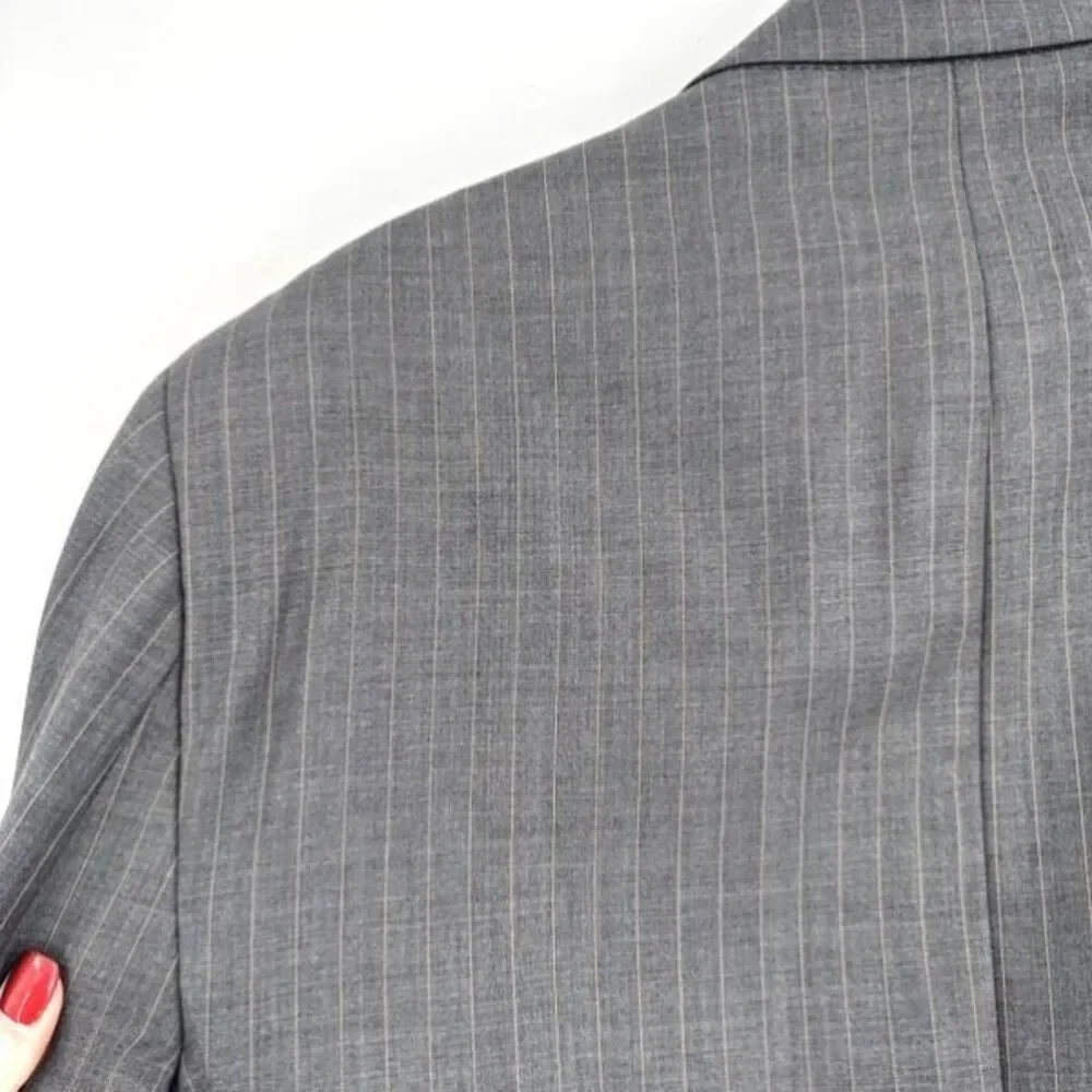 Vintage Ralph Lauren Men’s Double Breasted Blazer Wool Pinstripe‎ Gray Size 44L